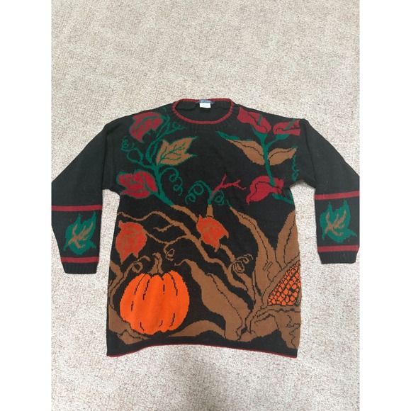 J.J. Browne U.S.A. Sweaters - Vintage JJ Browne USA Harvest Pumpkin Corn Fall Knit Sweater Black Womens Large